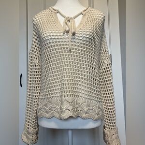 NWT Audrey Parks + Francesca's Boho Open Knit Crochet Sweater ivory Sz Small